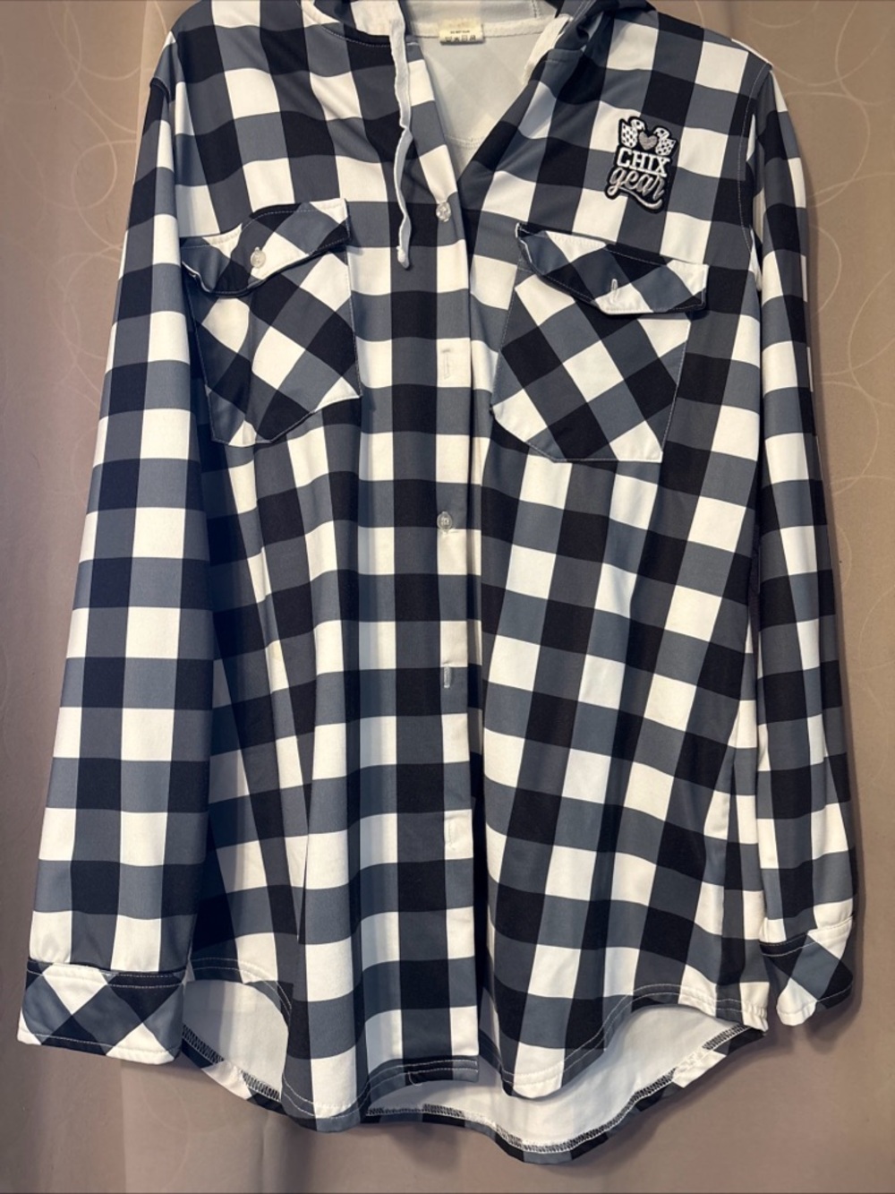 Chix Gear Black & White Plaid Hooded Shirt Jacket